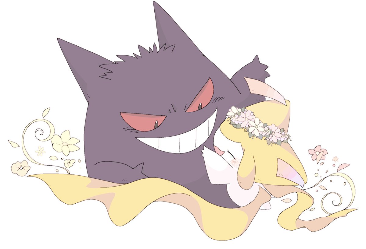 gengar pokemon (creature) no humans white background simple background teeth hug closed mouth  illustration images