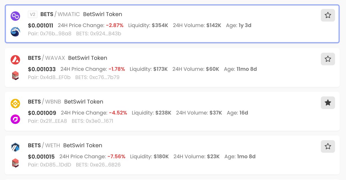 kevinle_bw's tweet photo. Ngoài ra còn @BetSwirl, dự án này đang chạy trên Polygon, Avalanche, BNB Chain và sắp tới sẽ triển khai trên Arbitrum.

Điểm nổi bật của BetSwirl là có lượng người dùng 20K, với số tiền đặt cược lên đến $15M.

$BETS
MCap: $4M

🌐 https://t.co/jl1FZvF6YM https://t.co/CLsZvG8xjU