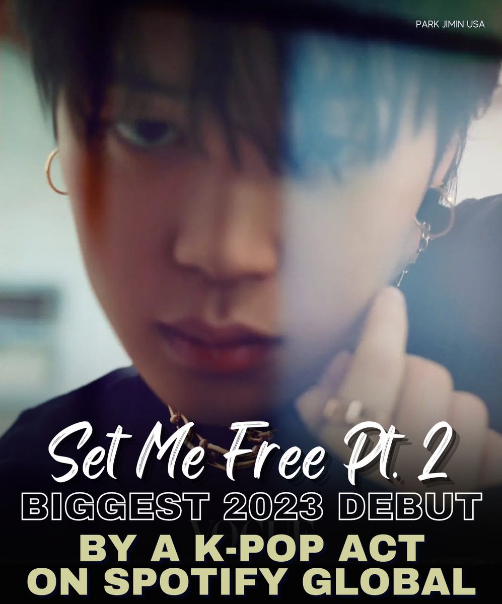 ParkJiminUSA95's tweet photo. "Set Me Free Pt.2" by Jimin sets the record as the Biggest 2023 Debut by a K-Pop Act on Spotify!

Congratulations, Jimin!🎉

RECORD MAKER JIMIN
#SetMeFree_Pt2 
#JIMIN #지민 @BTS_twt https://t.co/L5HGlMMssa