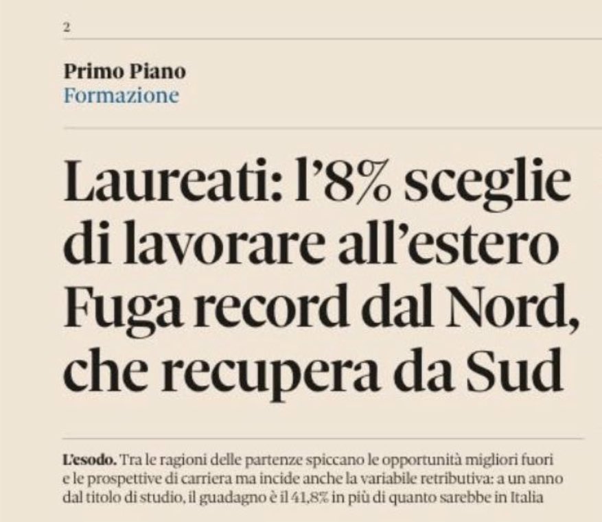commercialista's tweet photo. Abbiamo un problema di agenda politica. L’esperienza all’estero è premiante. Il problema è che non tornano è che non siamo attraenti per i talenti di altri paesi. 
@GuidoCrosetto @RebelEkonomist @matteorenzi @OGiannino @CarloCalenda https://t.co/7Rqimn9jZG