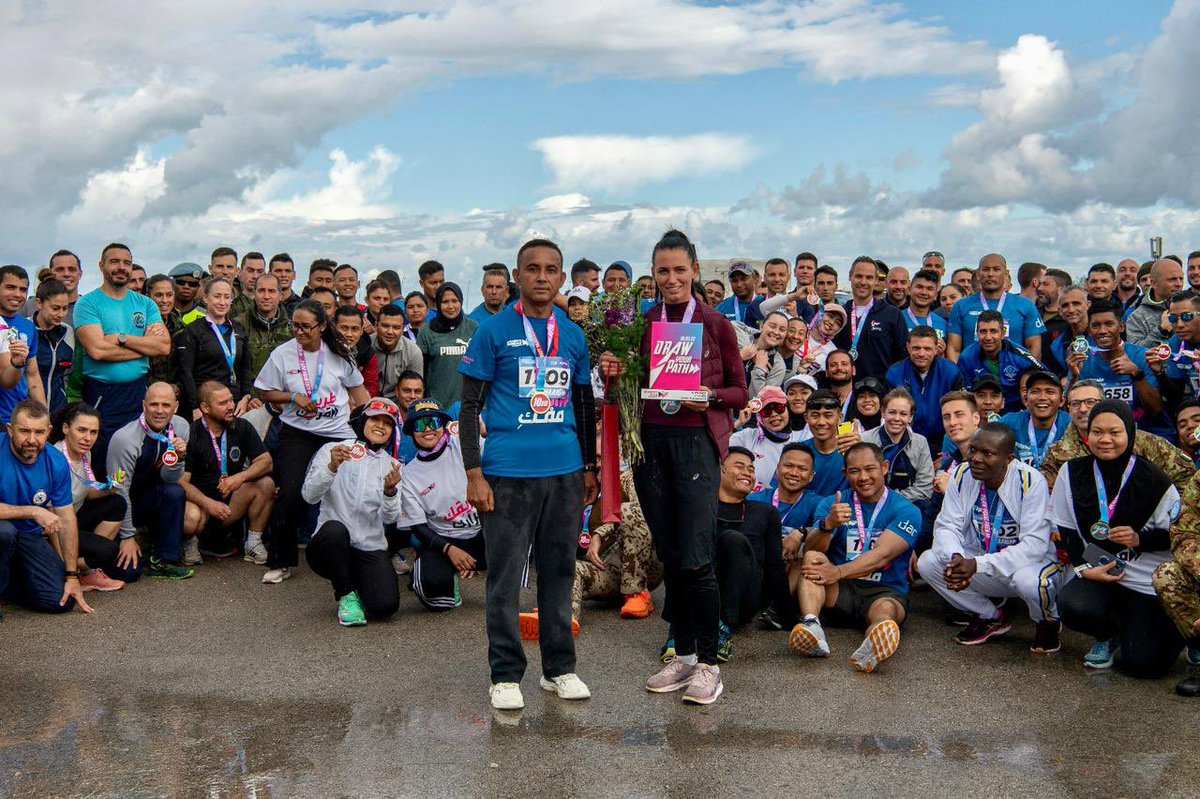 UNIFIL_'s tweet photo. This morning, despite the rainy weather, over 200 UNIFIL peacekeepers ran alongside thousands of Lebanese and international participants in the 9th edition of the #BeirutMarathon Women's Race, advocating for gender parity and women's empowerment. #DrawYourPath https://t.co/0VYOChrEKT