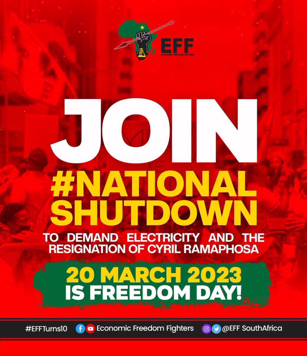 We call on all students: from high schools to the universities to join the #NationalShutdown in full force tomorrow in demand to end load-shedding! You all have the right to protests too. Join by taking to all the streets of South Africa & voice your dissatisfaction. #Asijiki