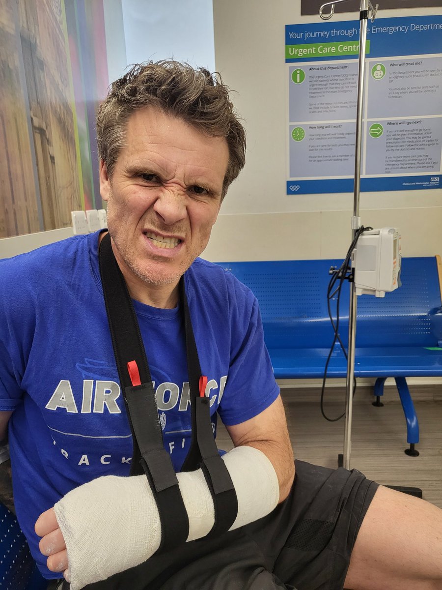 First time I've let a crew down before I've got in the boat. Was due to race the Veterans Head today, fell over &amp; broke my wrist. Anything to avoid pain of last 2mls. Operation on Wednesday. A&amp;E at Chelsea &amp; Westminster were amazing. Thank you
