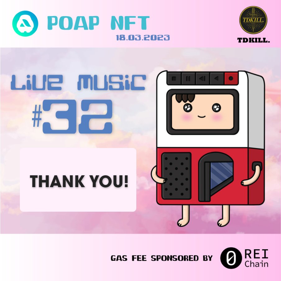 Tdkillbeats's tweet photo. 🙏ขอบคุณทุกท่านที่มาฟังดนตรีสดเมื่อวานนะฮะ สำหรับท่านที่เเสกนรับ NFT ไป ตอนนี้ NFT สามารถเเสดงได้เเล้ว!

ขอบคุณทางพี่เมียว @Meaw_Armity เเละ REI Chain @_REI_chain สำหรับการสนับสนุนนะฮะ

เสาร์หน้าพบกันใหม่ ไว้จะมาประกาศให้ทราบนะครับ https://t.co/QRT82RO25Z