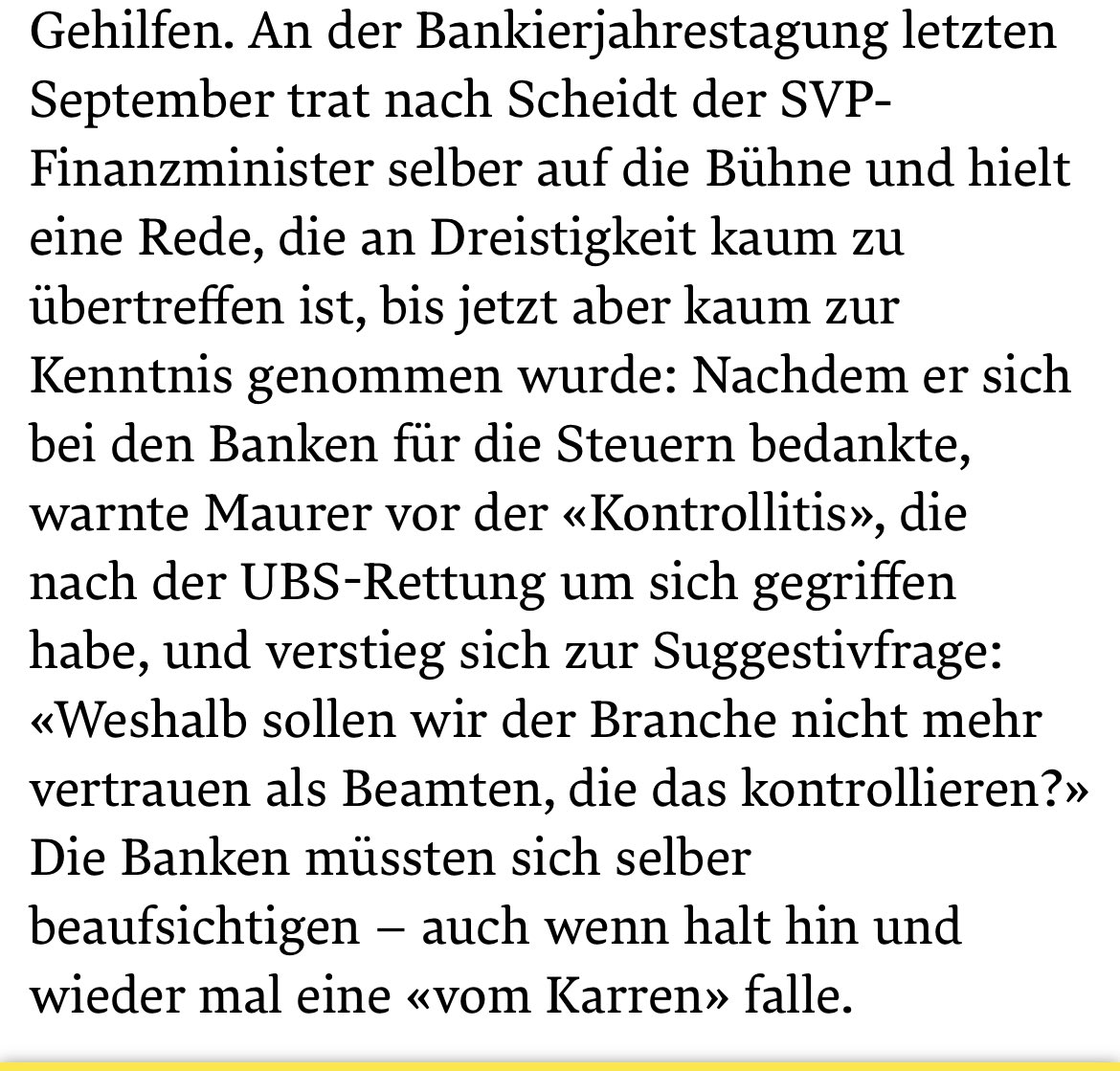 «Weshalb sollen wir der [Banken-]Branche nicht mehr vertrauen als Beamten, die das kontrollieren?»

Ex-Finanzminister Maurer, Tagung von SwissBanking 2018 (warnt vor „Kontrollitis“ - hin und wieder falle halt mal eine Bank „vom Karren“)