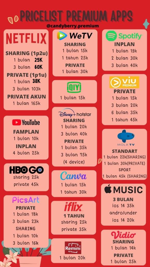thearkgallery_'s tweet photo. Haii everyone
Lagi cari app premium yang murah tapi trusted? Netflix no vpn, Disney hotstar, vidio, wetv, viu, spotify, youtube premium
🍿 trusted, bergaransi, tanggung jawab 
🍿 seller ramah fastrespon 
💸 BRI, OVO, Shopeepay, Gopay, Qris, etc https://t.co/3EOSx0Wjat