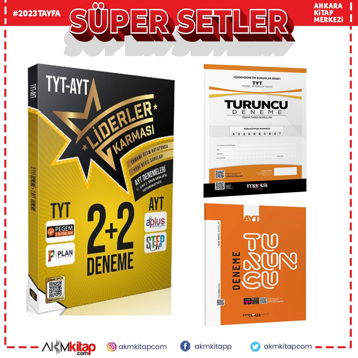 Liderler Karması TYT AYT 2+2 Deneme ve Marka TYT AYT Turuncu Deneme Seti 3 Kitap
69,90 TL
.
.
.
#yks #yks2022 #tyt #ayt #tyt2022 #ayt2022 #tytayt2022 #osym #2022tayfa  #yks2023 #2023tayfa #sınav #ders #çalışma #blogger #like #lise #sınav #okul#akmkitapcom#akmkitap