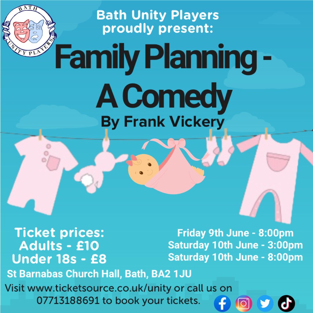 BathUnityPlayer's tweet image. 👶🏻ANNOUNCEMENT👶🏻

Our next production will be the play ‘Family Planning’.

Tickets are now live! Book your tickets to come and see how this family’s communication, isn’t quite all there! 🎟️

ticketsource.co.uk/unity or call our ticket phone on 07713188691
