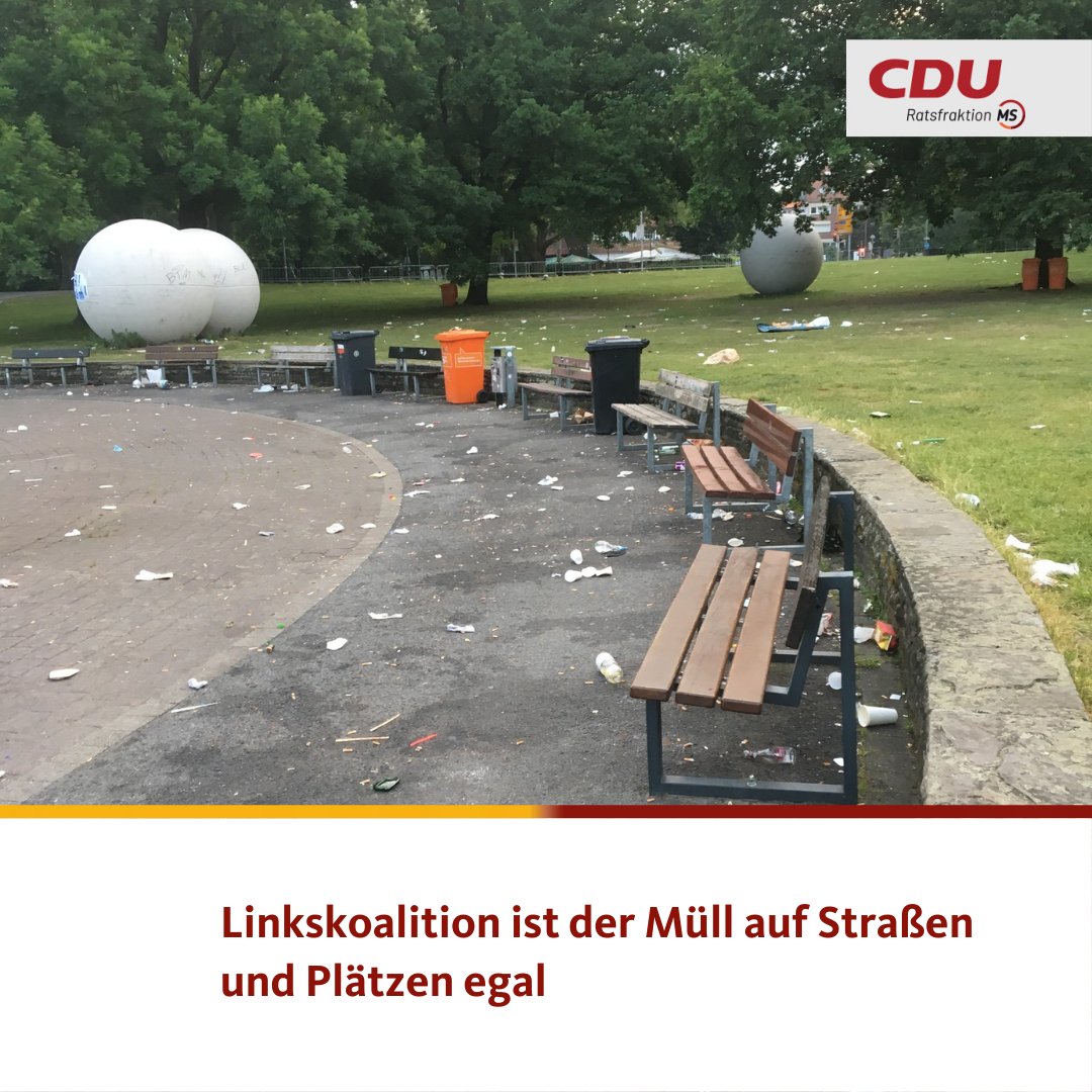 🚫⚠️ #Linkskoalition ist der #Müll auf Straßen und Plätzen egal 🚨🚚
 
CDU kritisiert #Missachtung❗ des #Bürgerinteresses an sauberem #Stadtbild ❗

ℹ️ Ich wollt mehr dazu wissen?
cdu-ms.de/aktuelles/pres…

#cdums #ratMS #KOD #Verwahrlosung #steigendeReinigungskosten
