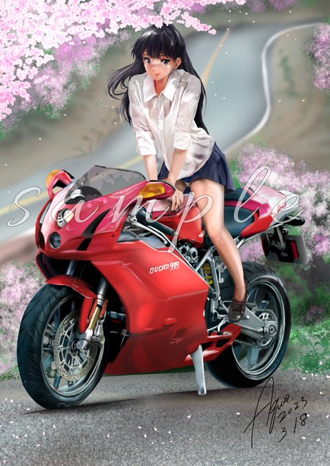 加筆修正しました
#桜の作品でTLにも桜を咲かせましょう 
#ドゥカティ 
#バイク女子 
#フォローお願いします 