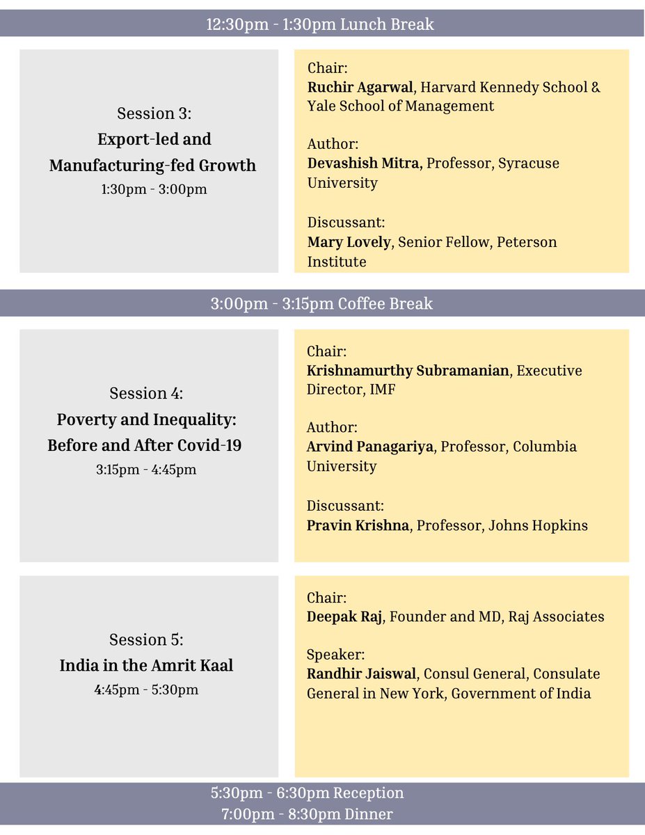 APanagariya's tweet photo. 3rd Columbia Summit on Indian Economy @raj_center this 24th and 25th. See the stellar cast of authors and panels. We begin at 9:00amET/6:30pm IST. The in-person event will be live-streamed. Watch for the link in this space. Pl RT to spread the word. https://t.co/x4aLQfpa2W