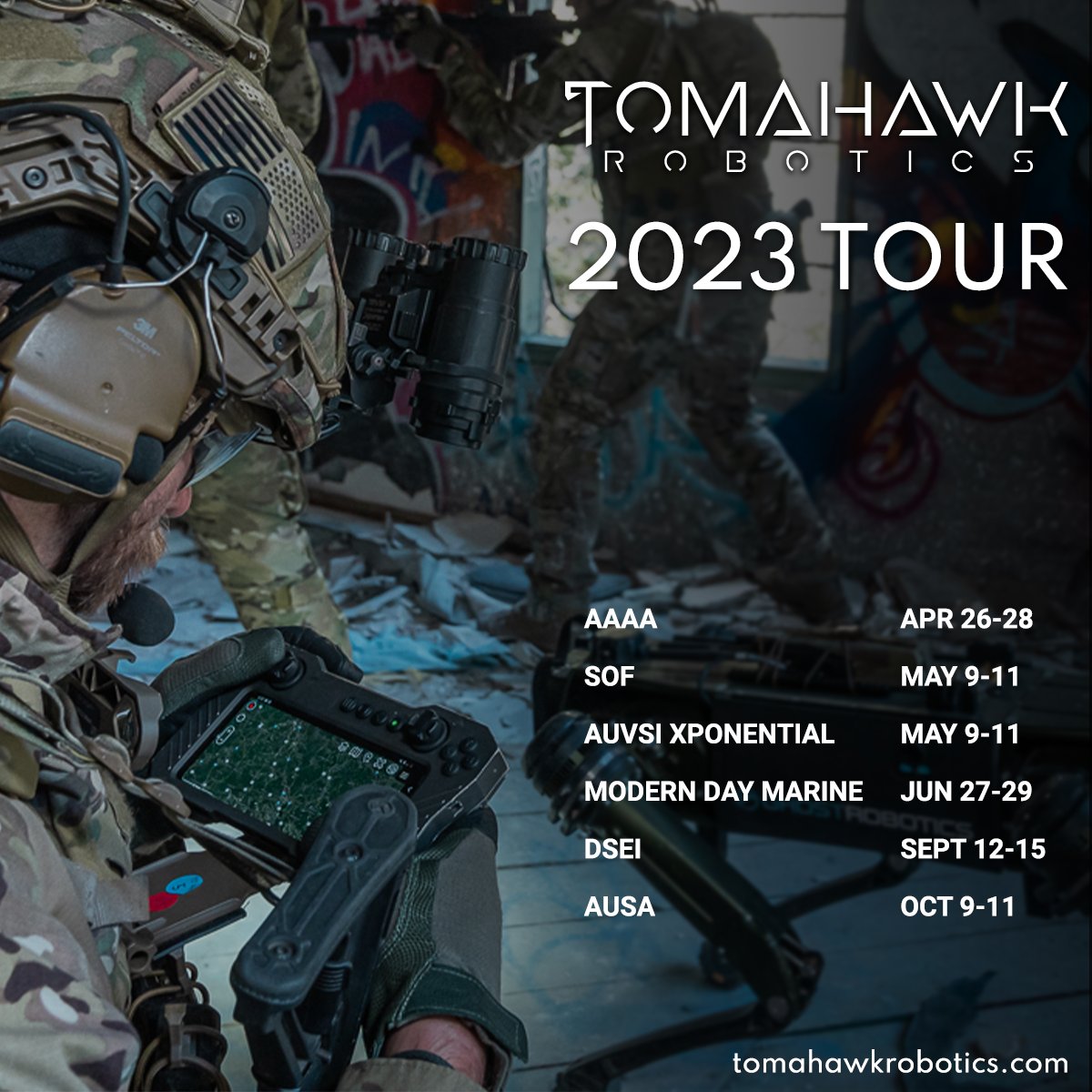 Tomahawk (@tomahawkrobots) on Twitter photo We’re excited to share our event calendar for the upcoming trade show season! Contact our team at sales@tomahawkrobotics.com to make an appointment to see our products in action and learn more about what makes our universal command & control technology so unique! We’re excited to share our event calendar for the upcoming trade show season! Contact our team at sales@tomahawkrobotics.com to make an appointment to see our products in action and learn more about what makes our universal command & control technology so unique!