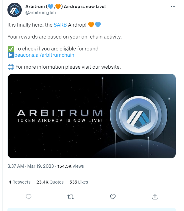 7GearUpCrypto's tweet photo. If you use #Arbitrum, please go to the official arbitrum twitter and make sure it is the right link. #ArbitrumAirdrop. I quote the official tweet.

I have received a lot of scam tweets like the pics below. DON'T GET SCAMMED!!!!! 
The airdrop is not on yet. https://t.co/0SnwEBtXW0