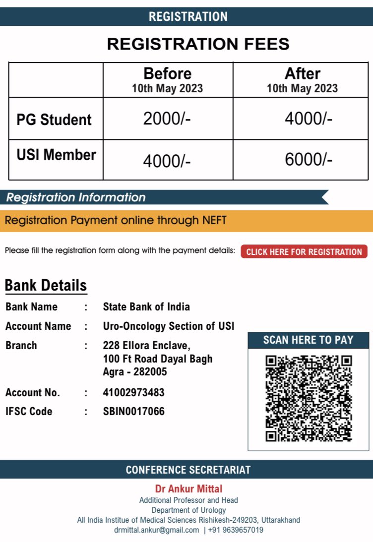 Urooncology section USI welcome you all for the 1st Annual meeting in AIIMS Rishikesh, on 9th and 10 th June 2023.Kindly Block your dates .
Looking forward to welcome you all.😊
