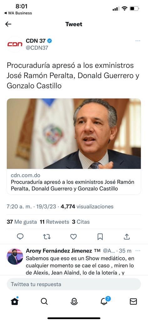 Último minuto. Según publica CDN 37. Procuraduría apresa a José Ramón Peralta, Donald Guerrero y Gonzalo Castillo.