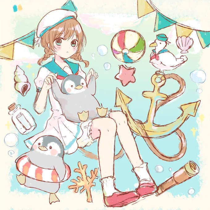 マリンなペンギンさん#イラスト#創作 
