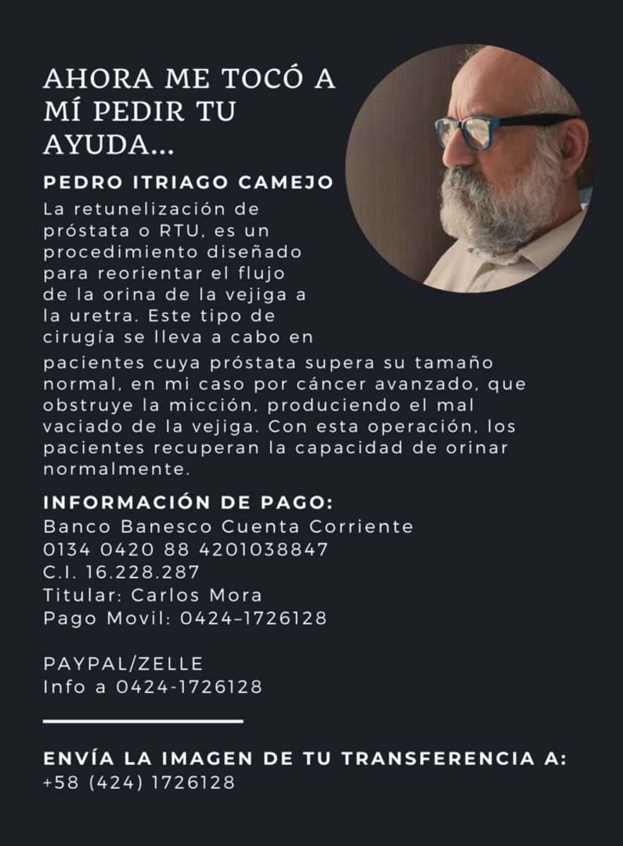 Vamos a ayudarlo entre todos, apreciado Profesor.  Sé que cualquier donativo, sin importar el monto, será bienvenido. Cuente conmigo y con mis seguidores a quienes hoy, día de San José, les pido su colaboración y sus RTs. Con fe en Dios y en la ciencia médica. Amén.