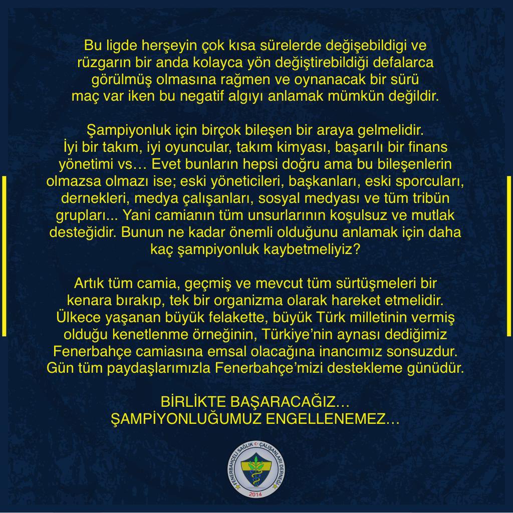 #BirlikteBaşaracağız
#Şampiyonlukiçin
#omuzomuza
#fenerinmaçıvar
#birliktesagliklafenerbahcem
#ALYvFB

<a href="/Fenerbahce/">Fenerbahçe SK</a>