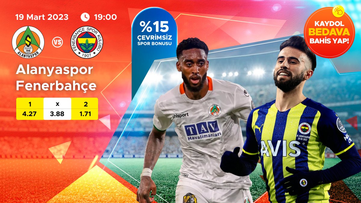 #SüperLig'in🇹🇷 26. haftasında bu akşam #Alanyaspor 🆚 #Fenerbahçe karşı karşıya geliyor. En yüksek oranlarla bahis yapmak için hemen giriş yap, Mart ayına özel fırsatlarla sen de kazan!🥳 bit.ly/BKTwitterGiris #futbol #bahis #çevrimsizbonus #betkanyon