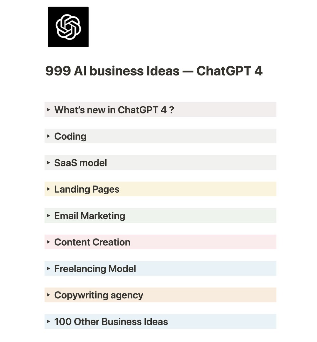 ChatGPT 4 is 8 times better than GPT 3

It's never been easier to learn a new skill and start a business.

I've put together 8 categories

• Coding
• Storytelling
• Copywriting
• Landing pages
• Email marketing

Like, Retweet, and Comment

"Postwise"

(Must follow to get DM)