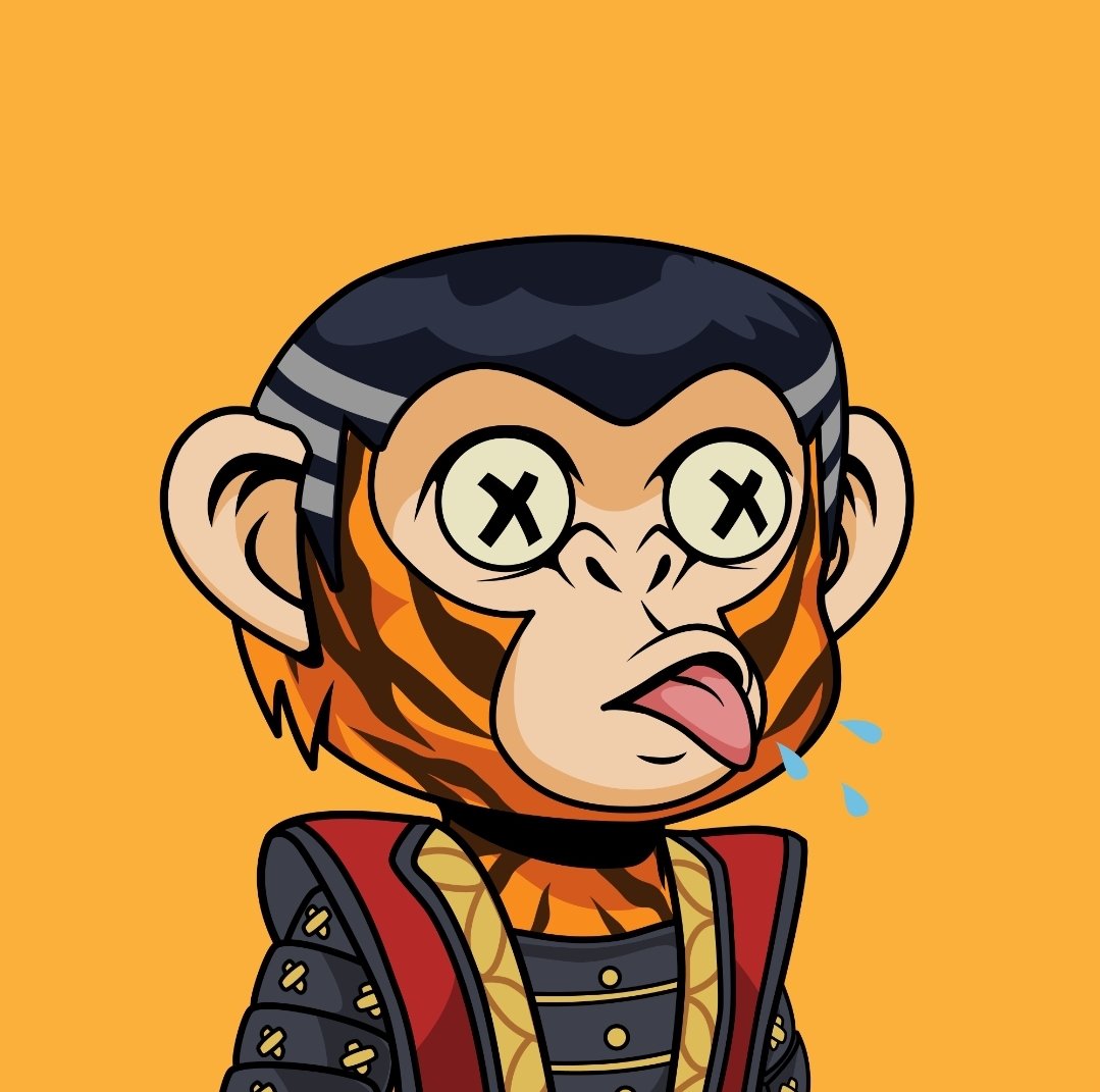 HueChimpner's tweet photo. Woke up like normal and checked the chimp market @CronosChimpClub and had this guy sitting at the floor with a .8 percent trait Shogun Armor plus look how clean he is I'm guessing he died around middle age #chimpfam #chimpsroamtogather #cronoschimps #shogun #armor #deadeyes https://t.co/SlW32jTfmA