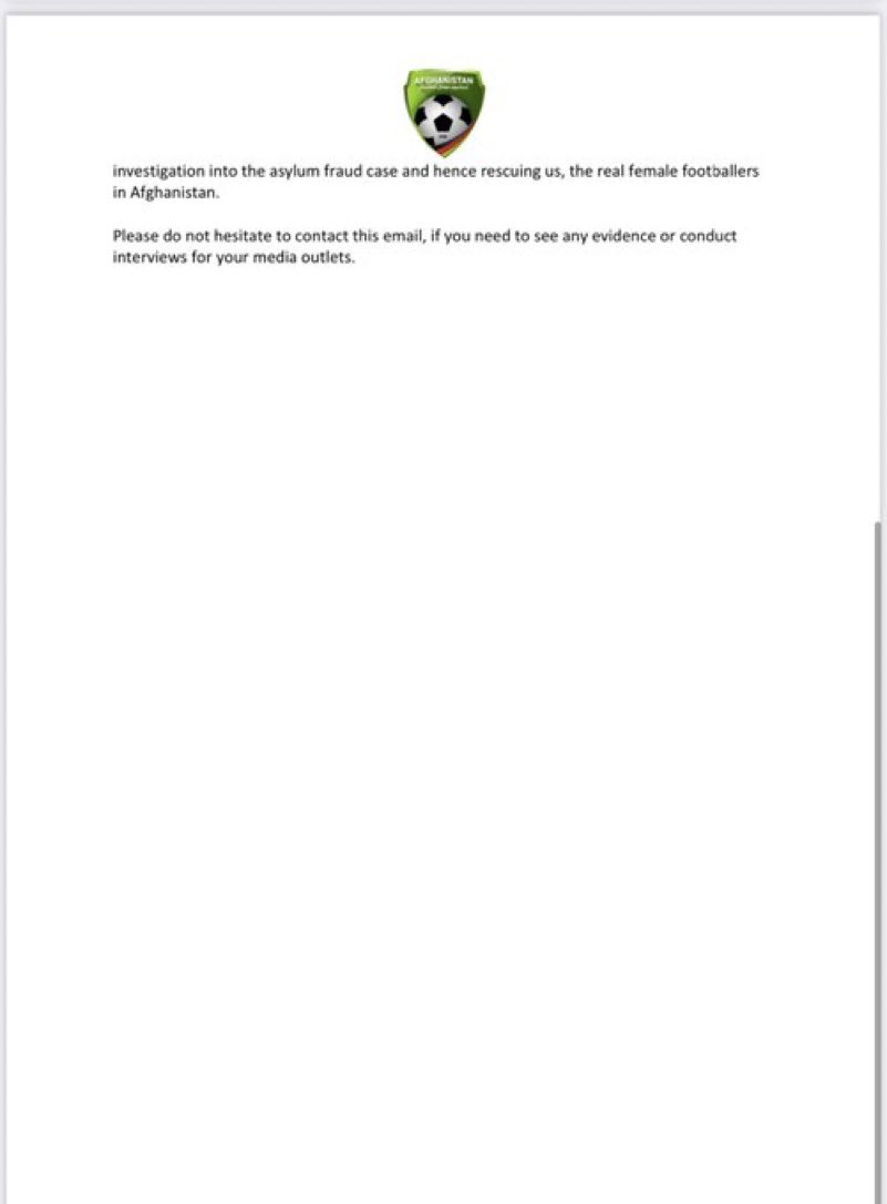Farahnaz231's tweet photo. Urgent statement by 35 Afghan female footballers from inside Afghanistan regarding the recent events. 
@stewartmclean @bbcnews @yaldahakim @genevaabdul
@vicenews @refugeecouncil
@yasminarakhan @Sophiasgaler
@veritybowman @owenjones84
@SamiraAhmedUK @SattarSaeedi https://t.co/9O6BwVRHxL
