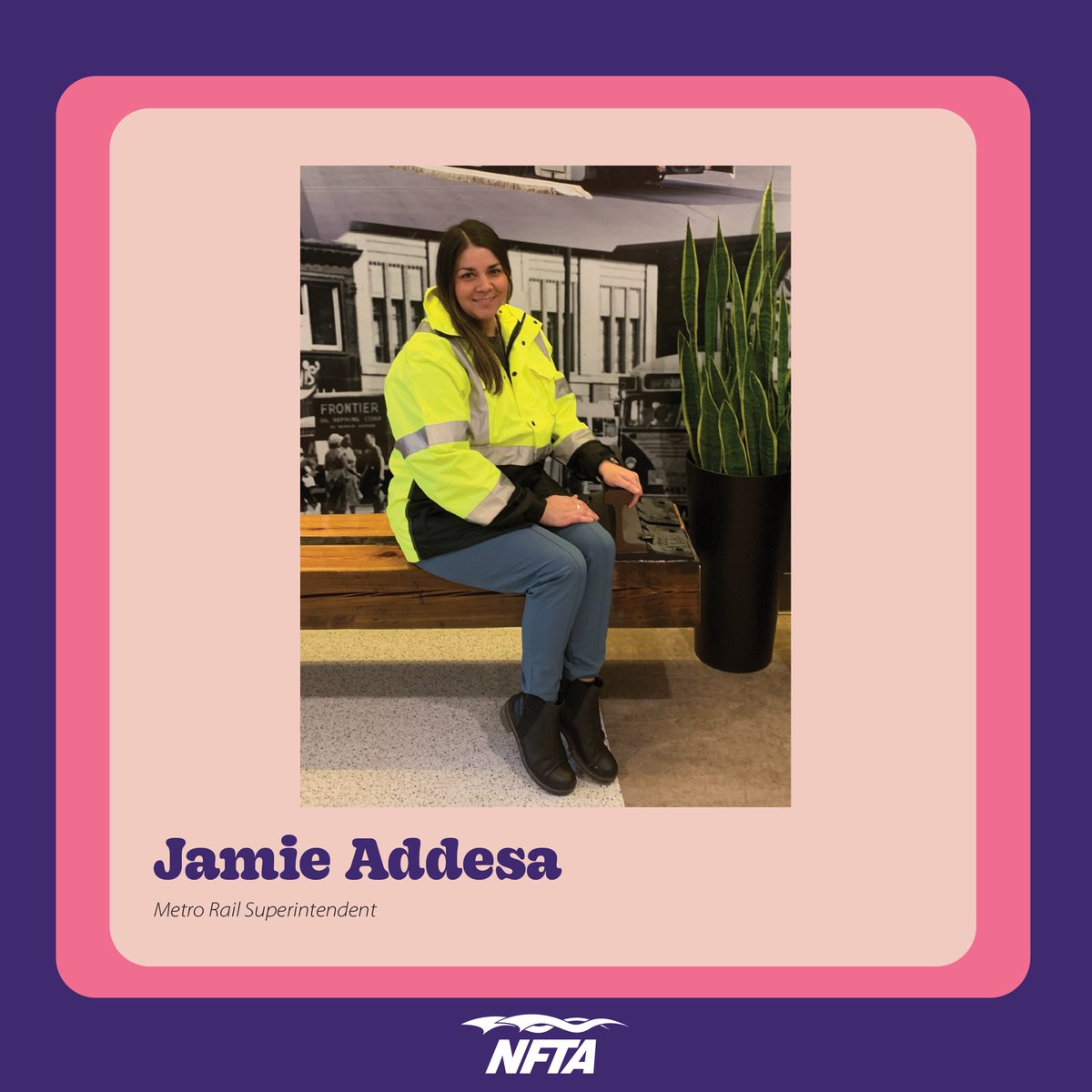 NFTAMetro's tweet photo. For #WomensHistoryMonth we would like to honor Jamie Addesa for being Metro Rail's first female superintendent. "Working closely with other intelligent, driven, and successful women in the transportation industry is what inspires and drives me on a daily basis." #MeetMetro https://t.co/QGCzlK54xr