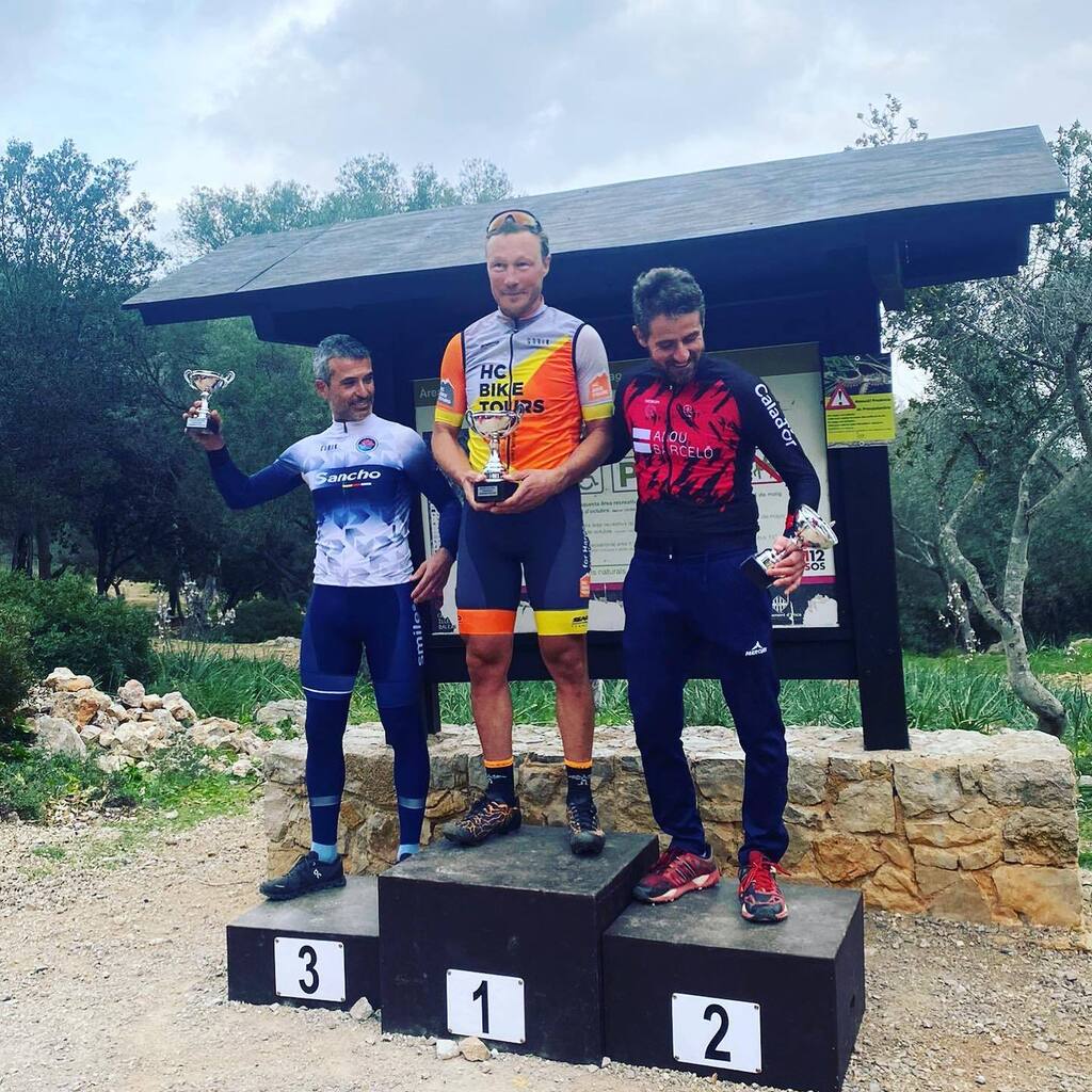 Warming up for 2023 cycling season HC Bike Tours style 🍾 Our founder and ride leader Aigars won the first leg of MTB cross race amongst all masters riders and took the leaders jersey 👏 The race took place on Puig de Santa Magdalena on a rocky circuit… instagr.am/p/Cp-E0JQsP85/