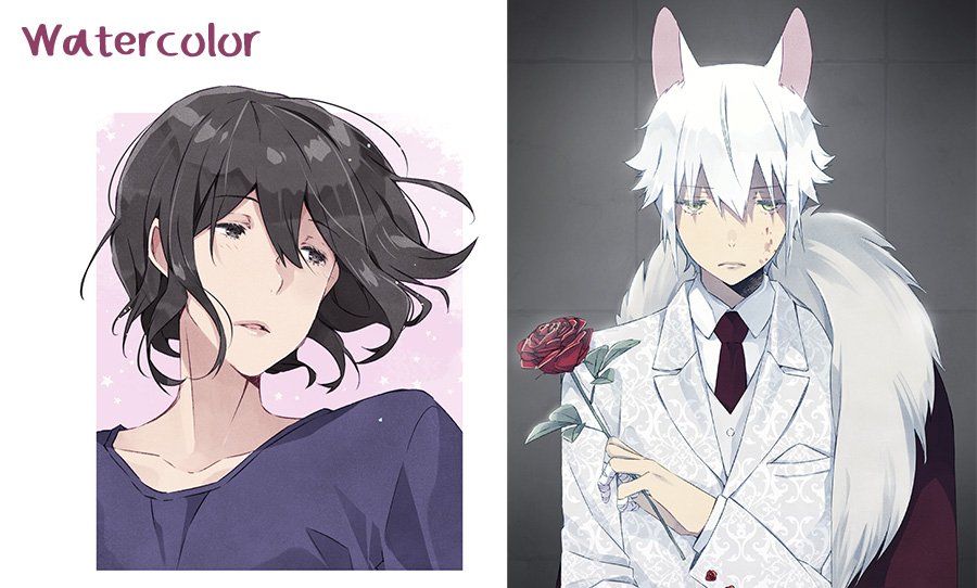 Commission types: you can choose chibi, bust up, waist up and fullbody. Also choose between sketch/B&amp;W (cheaper!), anime cell (flat colors) or watercolor.
https://t.co/qeMvXRtMli 
