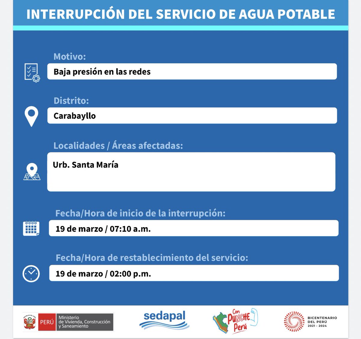 SedapalOficial's tweet photo. 🔴¡ATENCIÓN, CARABAYLLO Y LA MOLINA! Sedapal atiende una emergencia en este punto de su distrito. 
Trabajamos para mejorar la calidad de vida de los vecinos de #Lima y #Callao.

#Sedapal #Agua #InterrupciónDeServicio https://t.co/Z46ltR8tLx
