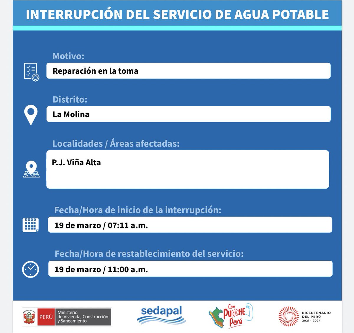SedapalOficial's tweet photo. 🔴¡ATENCIÓN, CARABAYLLO Y LA MOLINA! Sedapal atiende una emergencia en este punto de su distrito. 
Trabajamos para mejorar la calidad de vida de los vecinos de #Lima y #Callao.

#Sedapal #Agua #InterrupciónDeServicio https://t.co/Z46ltR8tLx
