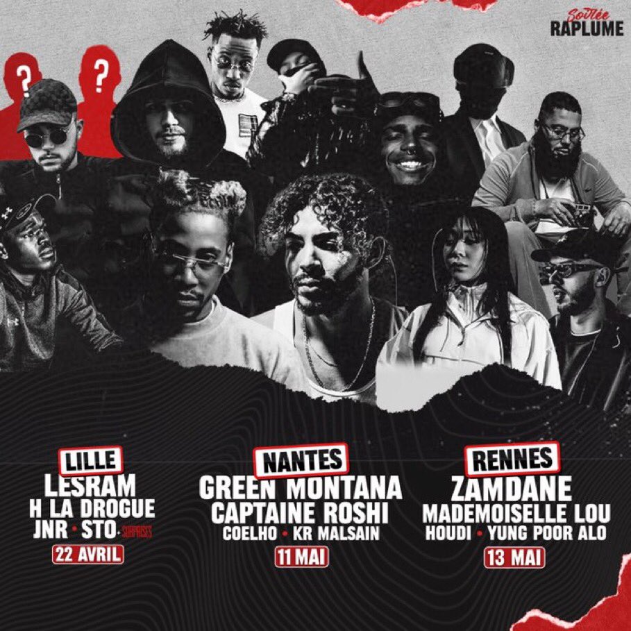 🚨CONCOURS

Gagne 2 places pour la soirée RAPLUME de ton choix

Avec :
▫️LESRAM
▫️ZAMDANE
▫️GREEN MONTANA
▫️CAPTAINE ROSHI
▫️MADEMOISELLE LOU
▫️H LA DROGUE
…

RT + FOLLOW @RAPLUME