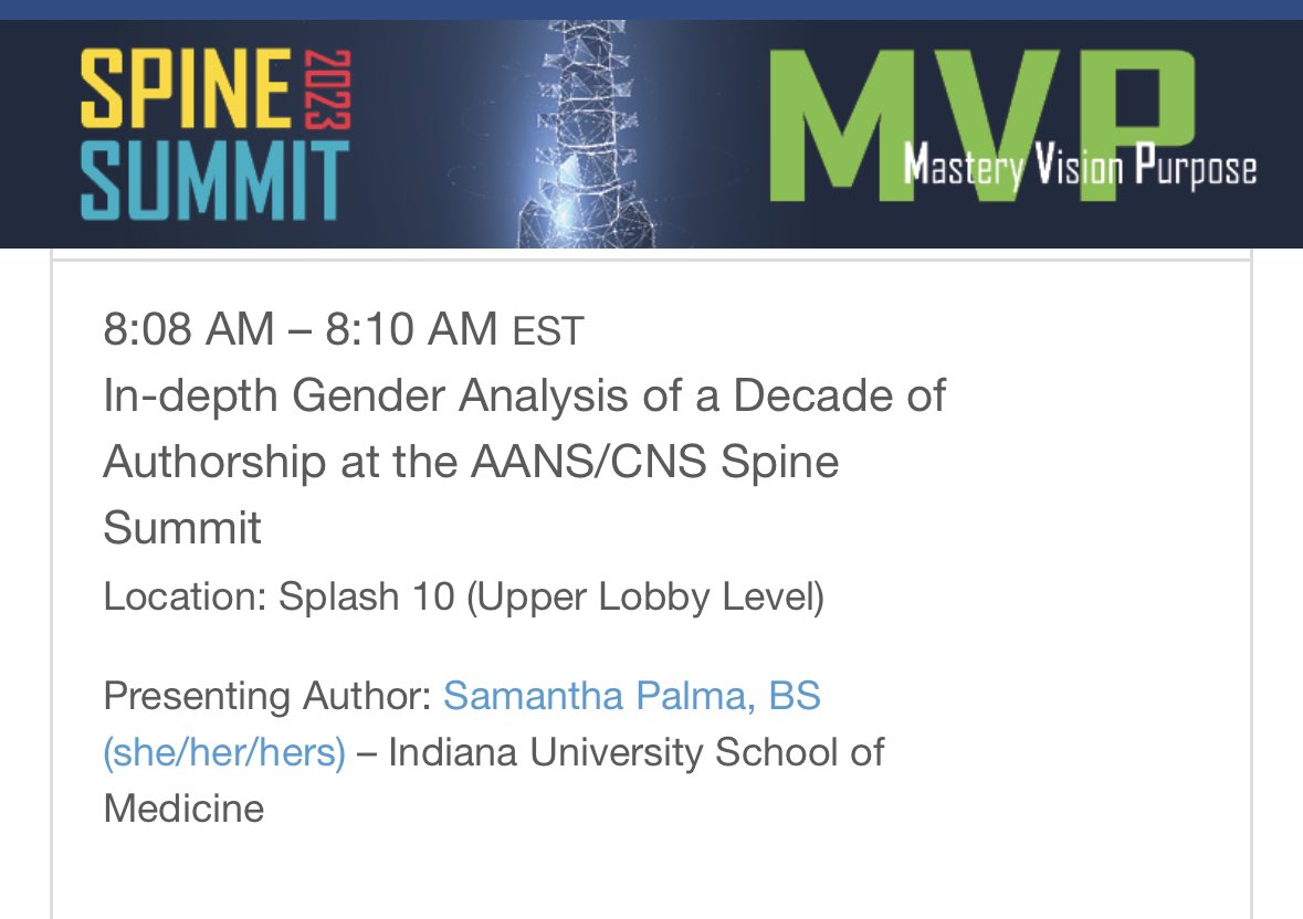 Samantha Palma, MD (@sampalmamd) on Twitter photo Capping off Match week with a presentation at #SpineSummit! Proud to present our team’s work on gender representation in spine surgery 🙌🏼 <a href="/AngelaMRichard1/">Angela M Richardson, MD, PhD</a> <a href="/BehmerHansen/">Rosemary T. Behmer Hansen MD, MA, MPH</a>
<a href="/spinesection/">AANS/CNS Spine Section</a> Capping off Match week with a presentation at #SpineSummit! Proud to present our team’s work on gender representation in spine surgery 🙌🏼 <a href="/AngelaMRichard1/">Angela M Richardson, MD, PhD</a> <a href="/BehmerHansen/">Rosemary T. Behmer Hansen MD, MA, MPH</a>
<a href="/spinesection/">AANS/CNS Spine Section</a>