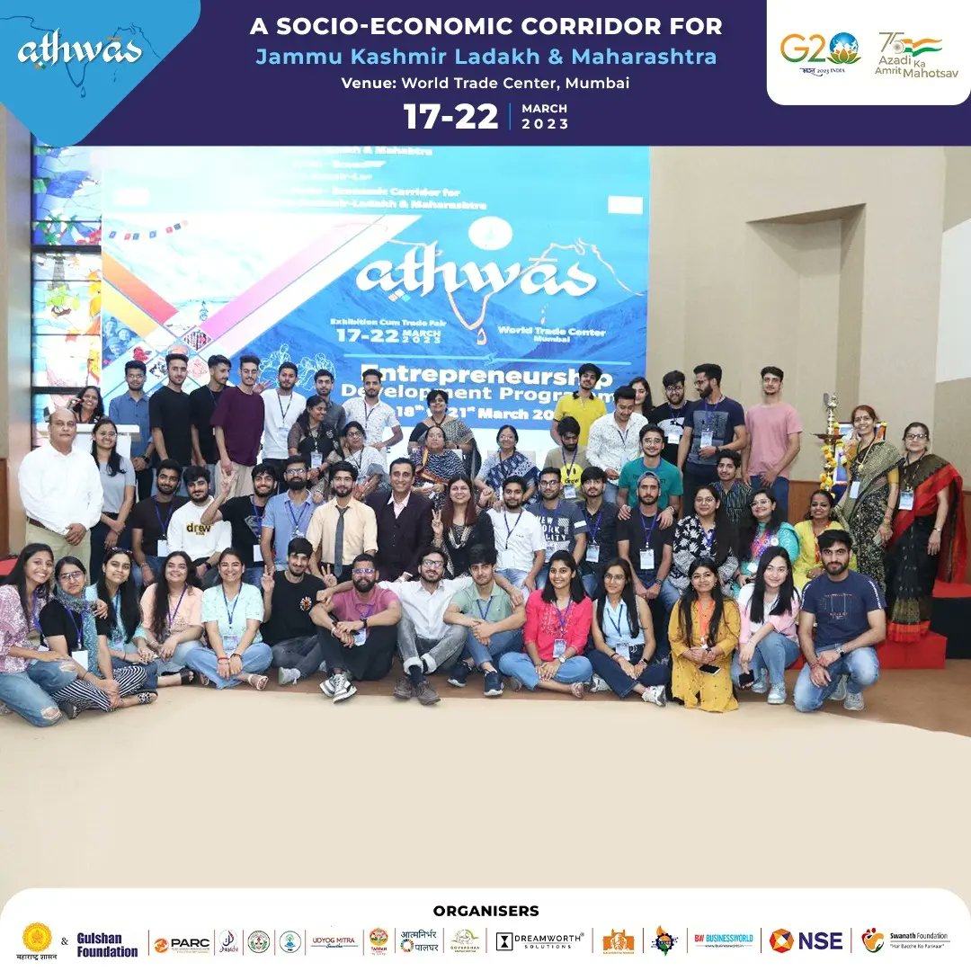 AthwasIndia's tweet photo. Here are a few glimpses of our esteemed guests from the Entrepreneurship Development Program held at Athwas on 19th March 2023. 

📍World Trade Centre, Cuffe Parade, Mumbai 

Come join us for the J&amp;K expo &amp; exhibition until the 22nd of March, 2023. 

#athwas #expo #EDP #mumbai https://t.co/Lh6KmVILyZ