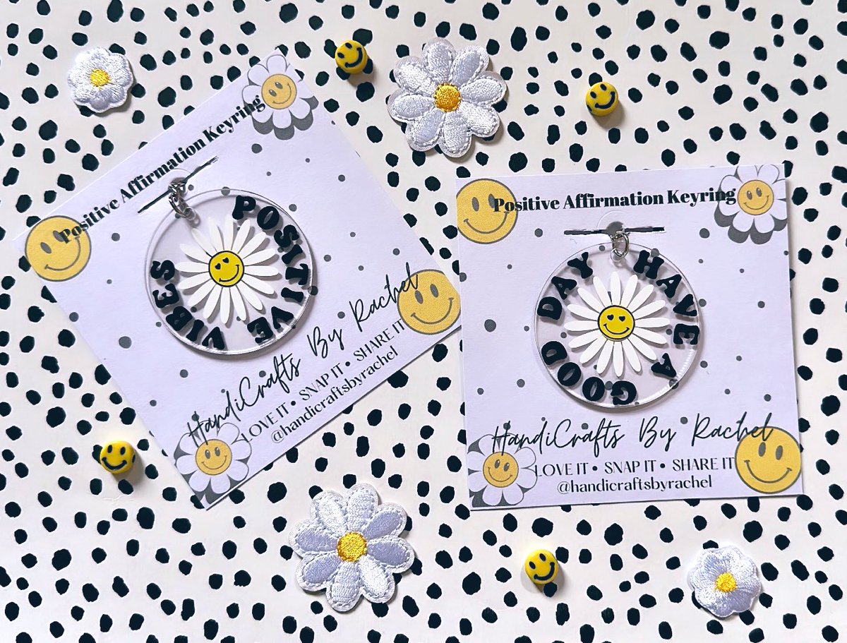 POSITIVE AFFIRMATION KEYRINGS 
☮️🌈🌼💕✌🏼

I’ll be adding these to my Etsy Shop this week 

I’d love to know what you think in the comments below 👇🏼 

#handmadegifts #PositiveEnergy #StayPositive #haveagoodday #etsyfinds #EtsySeller #etsy #noveltykeyrings #positivemindset