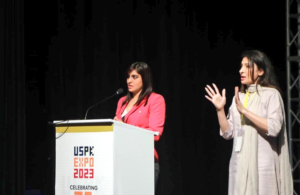 We have Director Public Affairs, Communications &amp; Sustainability at <a href="/CokePk/">Coca-Cola Pakistan</a>, <a href="/AishaFSarwari/">Aisha Sarwari</a> talking about Coca Cola's initiatives for Sustainability and Innovation in Pakistan at the #USPKEXPO in Islamabad.