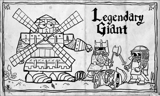 巨人といえばラクロアに伝わる巨人のエピソードが有名ですが、似たような巨人伝説は実は各地に存在しているようです。
こちらの壁画はブリティスの地方の農村に遺された盗賊を退治する風車の巨人を描いた壁画。
今回の同人誌の資料として各地の民話なども参考にしました。 