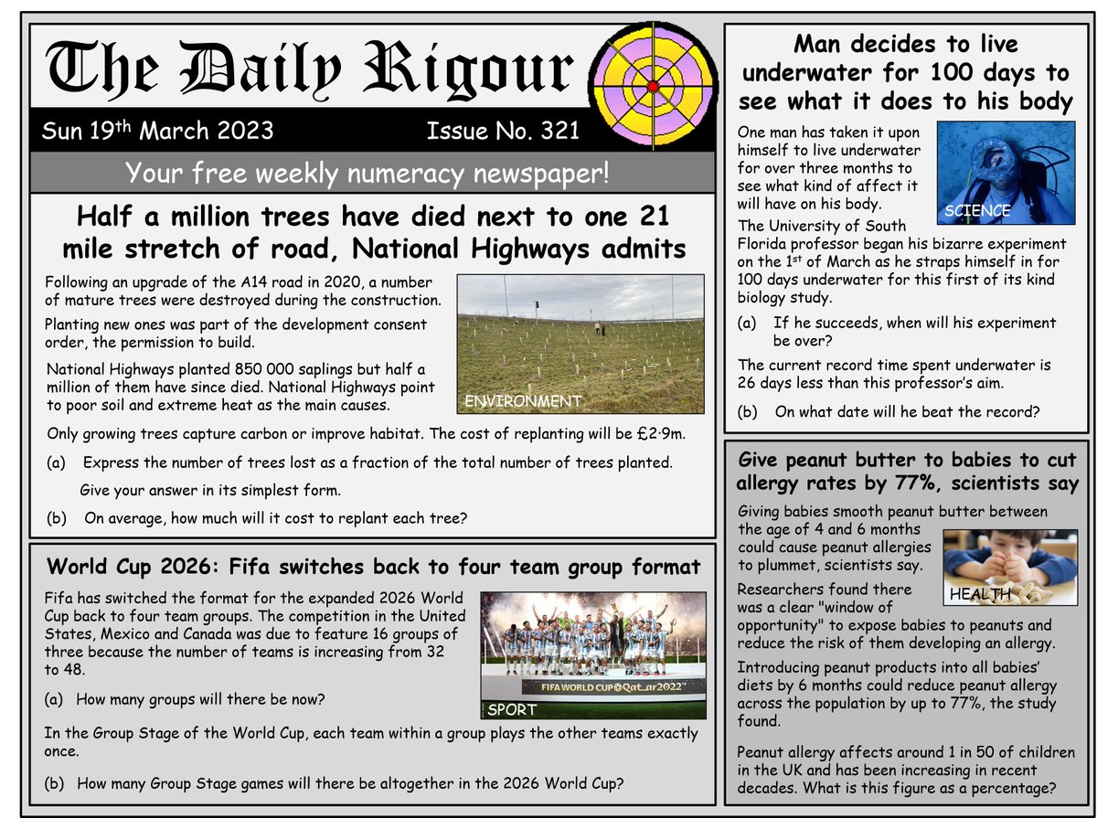 Want to improve your numeracy skills? Try this weeks #DailyRigour 321, your FREE numeracy newspaper. Download this and view examples of past editions on our webpage; rigourmaths.com/the-daily-rigo…. #parentalengagement #CfE #numeracy #literacy 🥉🥈🥇🎯🗞️