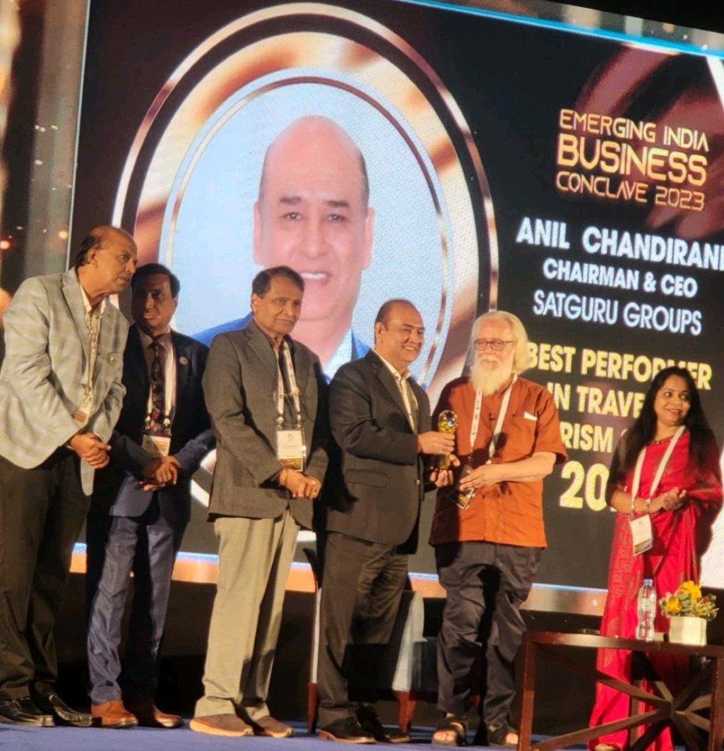 I am pleased to announce that Our 'Chairman' & 'CEO' #satgurutravel Mr. Anil Chandirani received an award from Padam bhushan S Nambi Narayanan Sir for best performer in the Travel & Tourism sector at Emerging India business conclave 2023.
 #travel #tourism #proudmoment #aviation