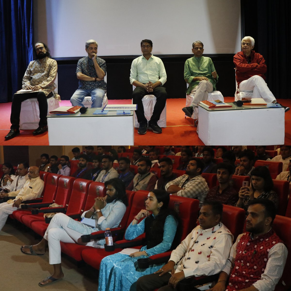 nsffmumbai's tweet photo. Day 1 of NSFF began with Felicitation of our esteemed guest #YogeshSoman and our Jury members #AbhayPair 
#ProfSureshSharma #MrBipinChoubal 
#MrMakarandPadhye 
@RKMIndiaorg

#nsff #nsffmumbai2023 #nsffmumbai #rashtriyakalamanch #abvp #FilmFestival #cinemamartedamtak https://t.co/TmvxdXT4EA