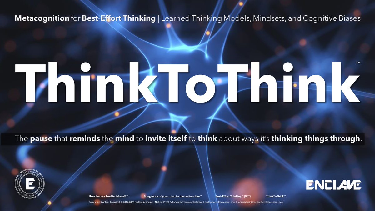 With insatiable #curiosity, you #InviteYourMind to reenergize parts of the brain that may be unattended to. 

The busy #brain thrives when its #mind pays attention to it.

To make decisions with #BestEffortThinking (BET), remember to pause to #ThinkToThink™.

Increase your BET!