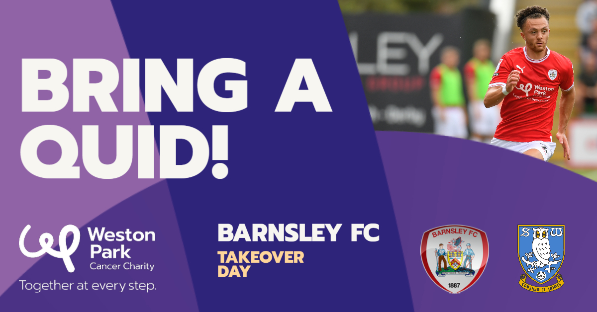 Barnsley fans, you can do your bit for people going through cancer by bringing a quid to the <a href="/BarnsleyFC/">Barnsley FC</a>'s game vs <a href="/swfc/">Sheffield Wednesday</a> ❤️ on Tuesday.
Every penny we raise &amp; all awareness generated helps us do more for people in our region facing cancer 🌟
#TogetherAtEveryStep #ForTheOneInTwo