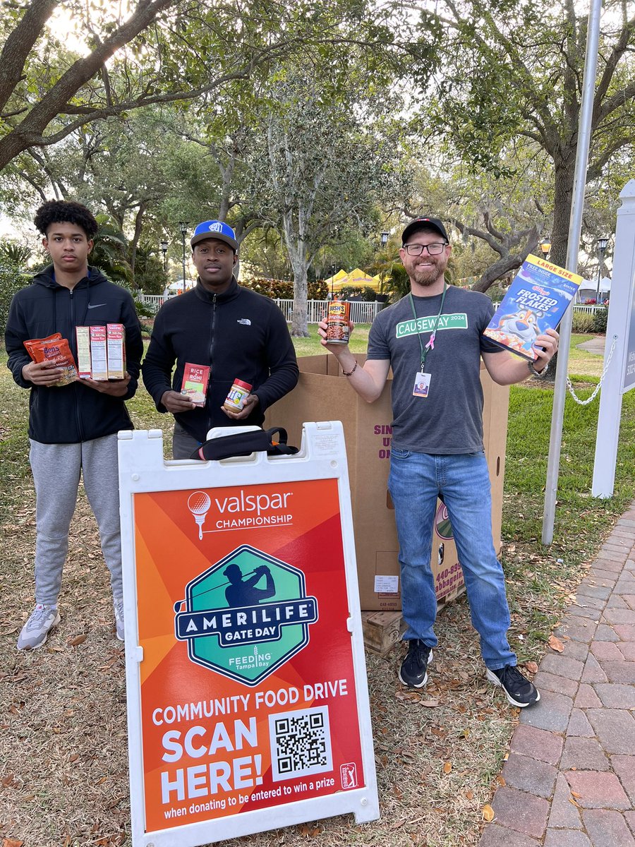 FeedingTampaBay's tweet photo. Make sure to stop by and say hi to us at the @ValsparChamp entry gates as we combat hunger in #TampaBay! Fans who donate will have the opportunity to enter to win Delta Air Lines travel vouchers or a pin flag signed by the winner of the 2023 of the #ValsparChamp https://t.co/ghJD0HCeJw