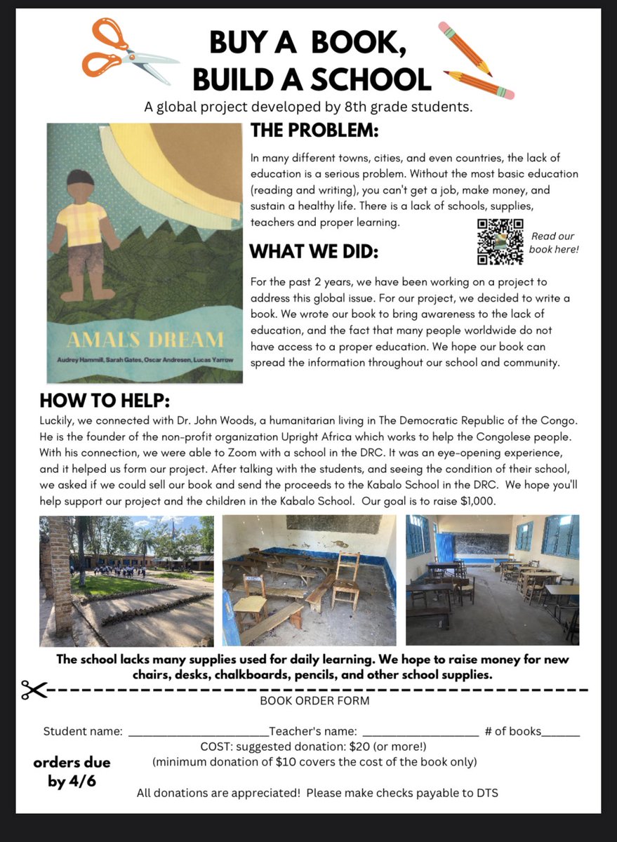 Buy a book, build a school! A student-created fundraiser by globally inspired students! <a href="/DTS_K8/">Delaware Township School</a> <a href="/UprightAfrica/">Upright Africa</a>