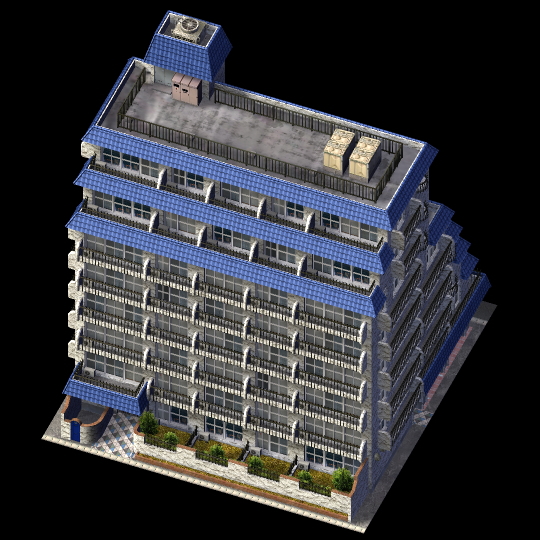 この前つくっていたマンションをシムシティ4視点でレンダリングすると印象が異なる　
めっちゃつぶれて見える><