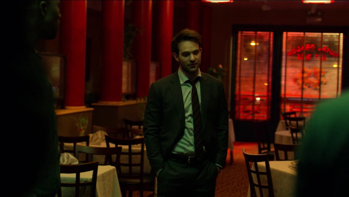 charliecoxfans's tweet photo. Matt getting his point across with as much MATTitude as it takes. #MattMurdock #Daredevil #DaredevilBornAgain #Defenders #CharlieCox 😈 https://t.co/MNzQ49x3OS