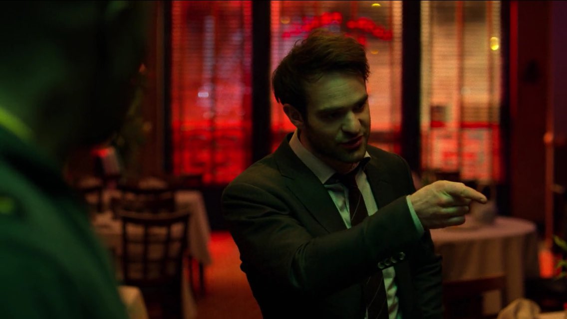charliecoxfans's tweet photo. Matt getting his point across with as much MATTitude as it takes. #MattMurdock #Daredevil #DaredevilBornAgain #Defenders #CharlieCox 😈 https://t.co/MNzQ49x3OS