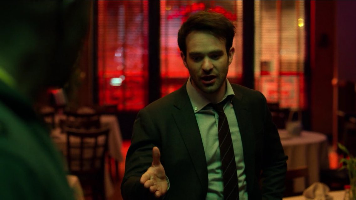 charliecoxfans's tweet photo. Matt getting his point across with as much MATTitude as it takes. #MattMurdock #Daredevil #DaredevilBornAgain #Defenders #CharlieCox 😈 https://t.co/MNzQ49x3OS