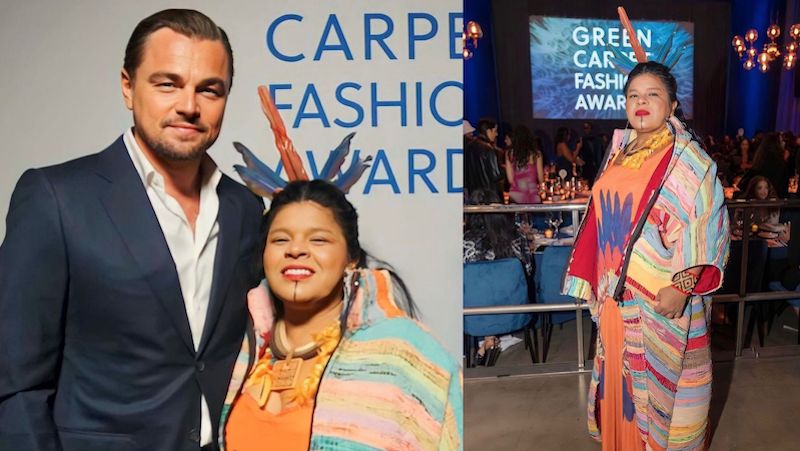conexaoplaneta's tweet photo. Ministra #SoniaGuajajara recebe prêmio #GreenCarpetFashionAwards das mãos do ator e ativista #LeonardoDiCaprio em Hollywood. Ela foi reconhecida na categoria #Healer devido à luta pela proteção da #Amazônia e pelos direitos dos #povosoriginários ❤️🏹 https://t.co/wocl5Zd4Mt https://t.co/dUKS67tgfr