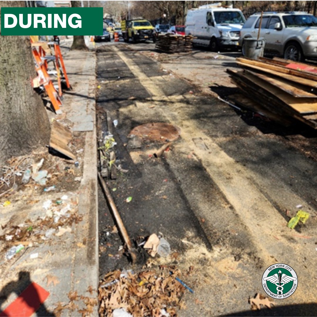 NYCSanitation's tweet photo. Abandoned dining sheds do nobody good.
 
So #NewYorksStrongest removes them 💪
 
In Woodside, Queens, our team removed this shed, and now the community has its clean street back. 
 
See a shed that has to go? Call 311. https://t.co/5baq4Pfm47